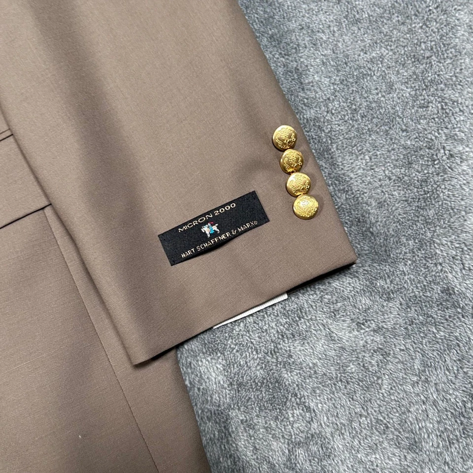 Chaqueta Blazer Hart Schaffner Marx Micron 2000 Lana Marrón Dorado Botón 48R Nueva con Etiquetas EE. UU. Foto 3 de 4