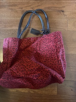 Neiman Marcus Red/Black Leopard Animal Print Large Tote Bag Double Handles