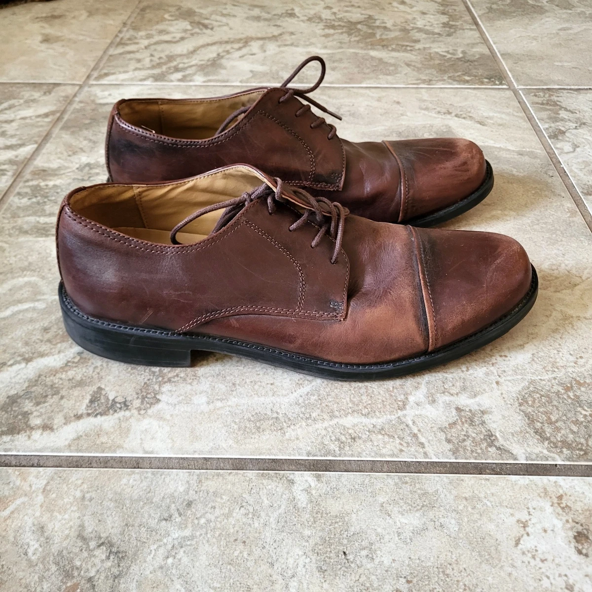 NEW Chaps Brown Leather Moc Toe Oxford Dress Shoes Mens 10 Gel Heel Pad Chaps Men main image 2