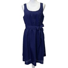 Anne Klein Navy Blue Fit & Flare Dress 8 Burnout Check Sleeveless Bridesmaid