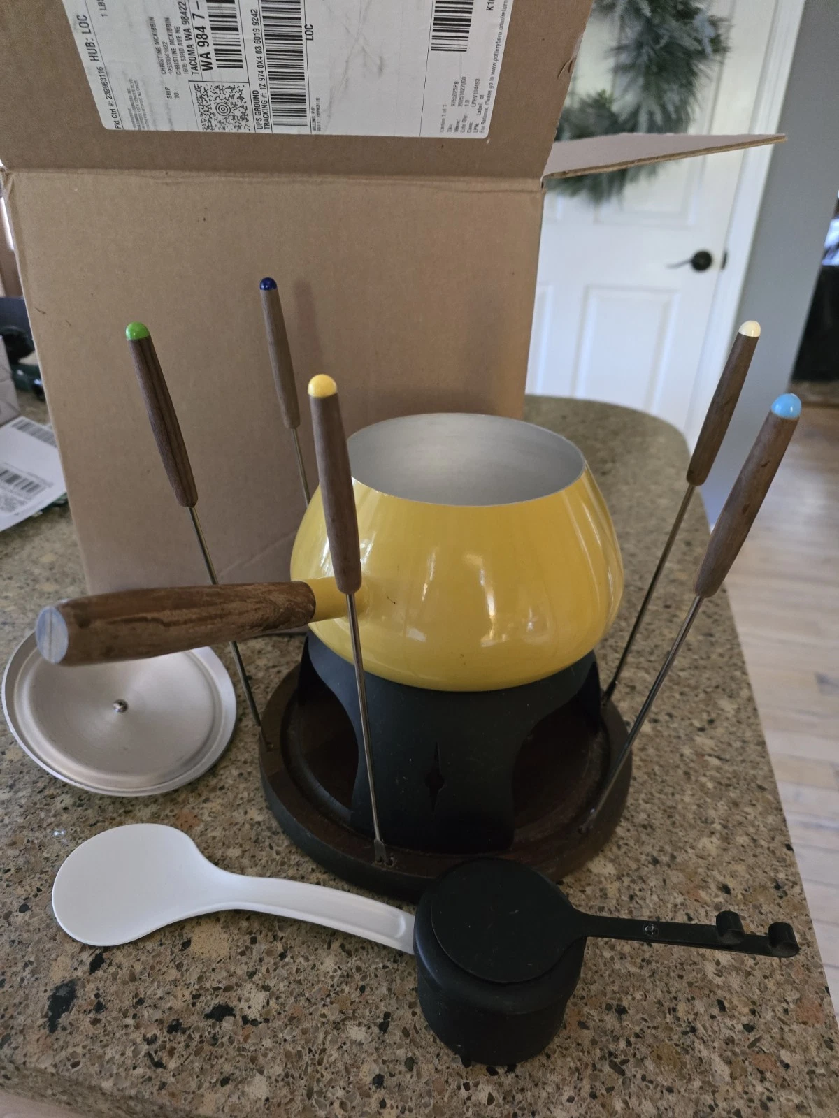 Vintage Enameled Fondue Set 1970 Retro Made in Japan. Great condition!
