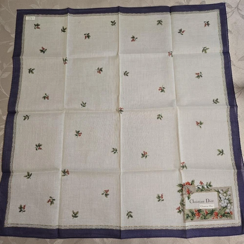 Mouchoir Christian Dior coton 48 cm 18" carré fleur blanc