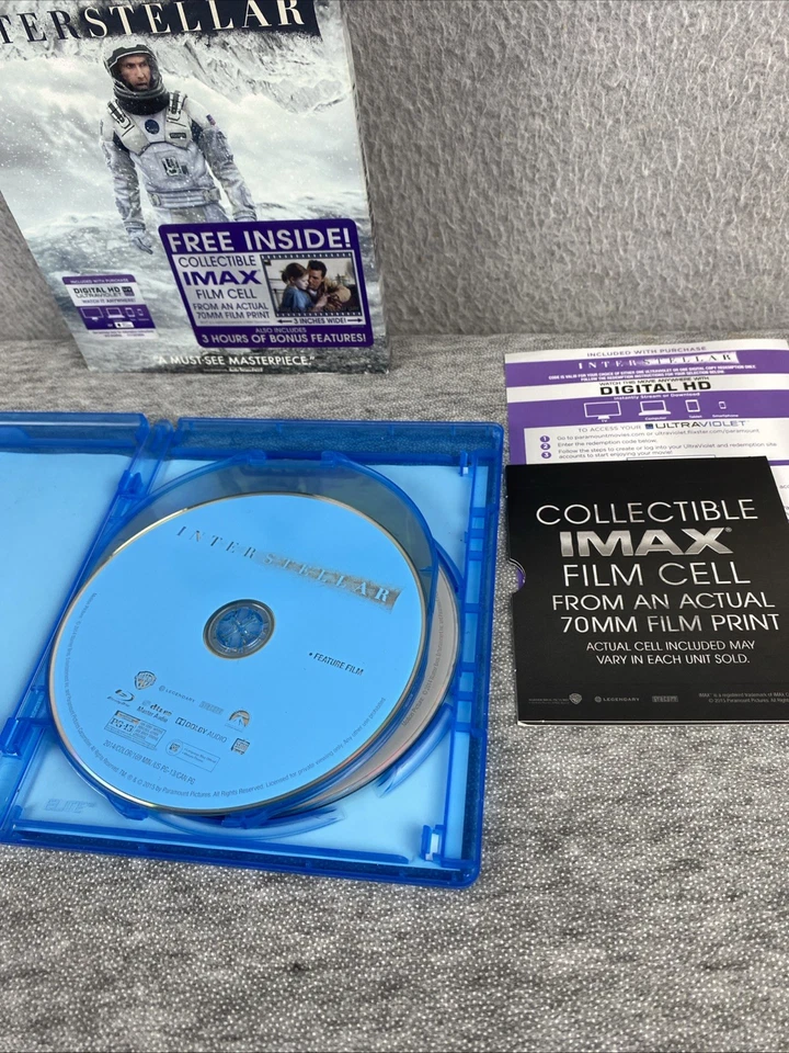 Interstellar Blu-Ray + DVD + DIGITAL*  Slipcover w/ IMAX 70mm Cell LIKE NEW  ✅ Foto 4 de 4