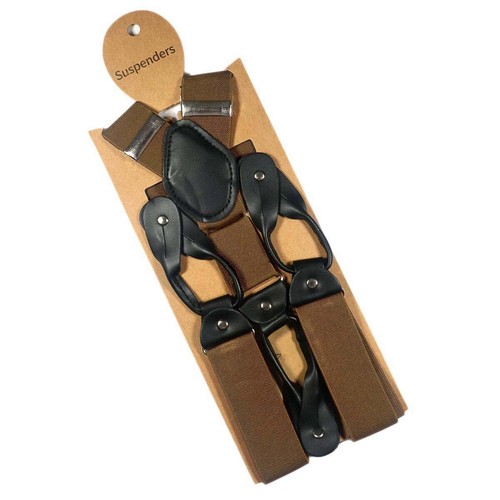 Men's 6 Button Hole Wide Elastic Suspenders Leather 35mm Trousers Braces Belt - Picture 13 of 41