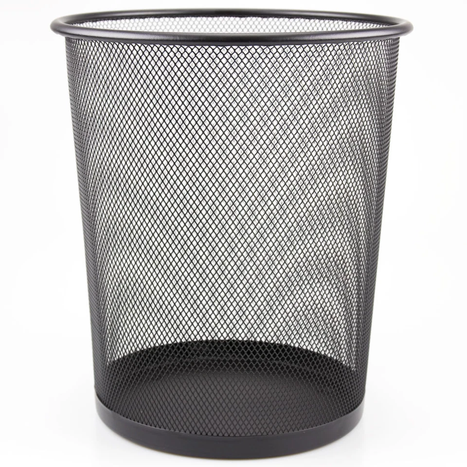 Mesh Waste Paper Bin Metal Wire Rubbish Basket for Office Bedroom - Black - Image 2 of 4
