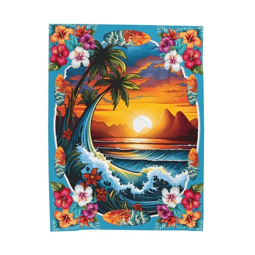HAWAIIAN HIBISCUS Flower SURF Velveteen Plush Blanket - Picture 2 of 5