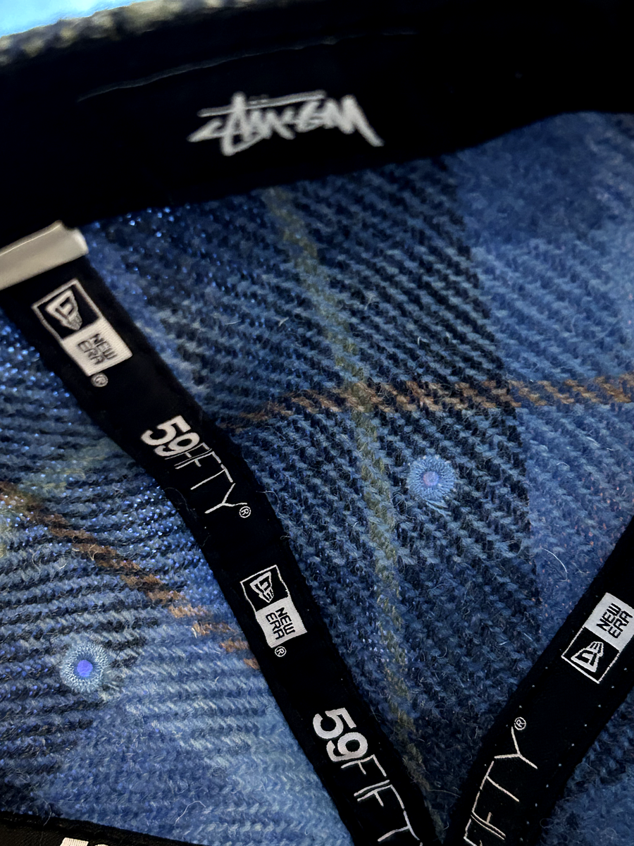 New NWT Stussy x Harris Tweed x New Era Cap Hat Blue Wool Size 7 3