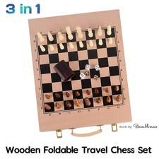 3-in-1 Foldable Chess & Checkers Set Large Travel Draughts Board Game Set New UK