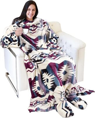 CATALONIA Wearable Fleece Blanket with Sleeves and Foot Pockets for Adult Women Men, Large