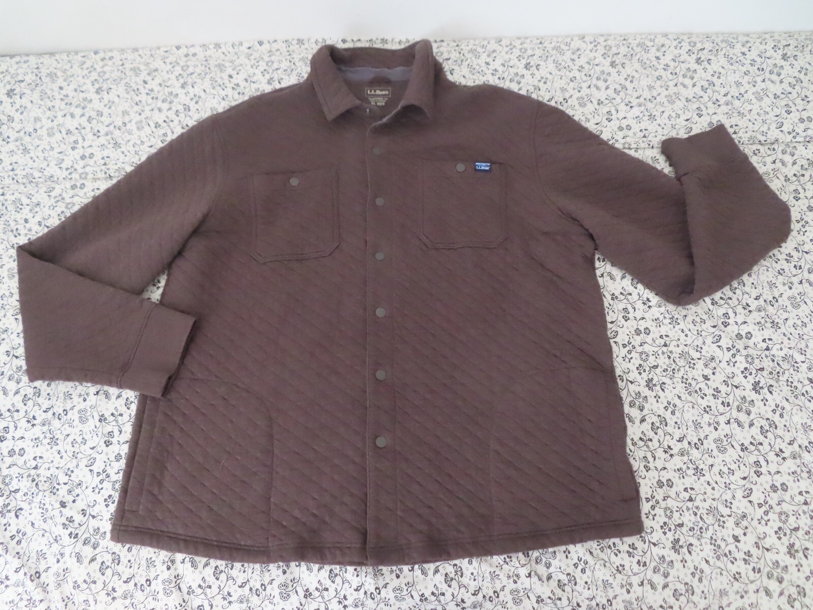 LL Bean Men's Quilted Sweatshirts, Snap Overshirt   black coffee heather XL