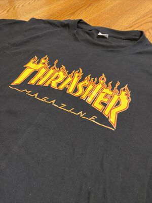 Thrasher Magazine Long Sleeve Black big flame logo Skateboarding T