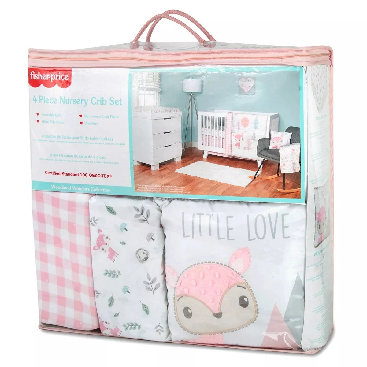 Fisher-Price Woodland Wonders 4-Piece Nursery Bedding Set Comforter Baby