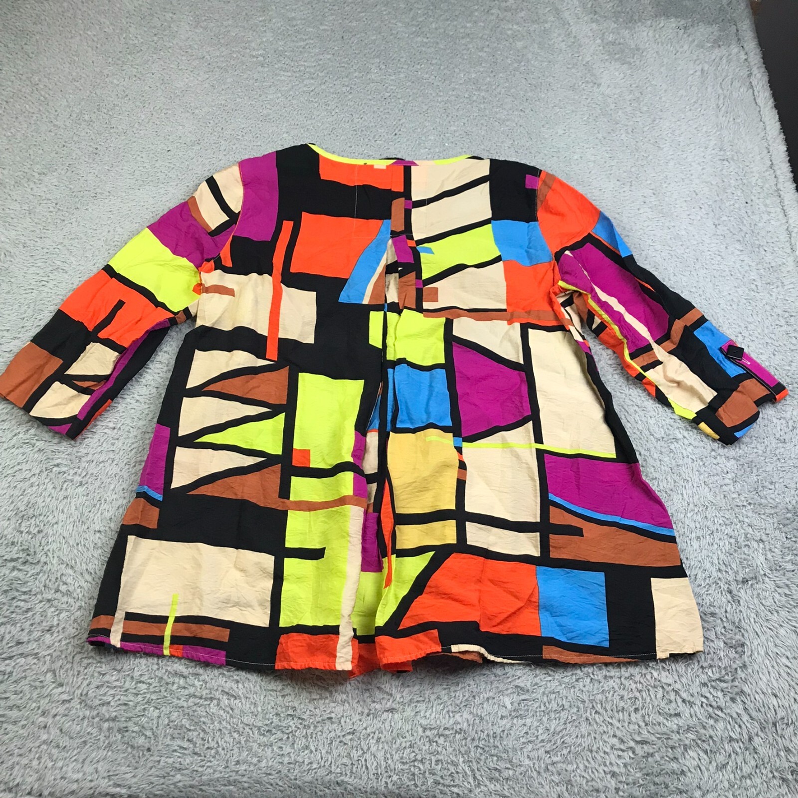 Ali Miles Shirt Womens L Colorblock Art To Wear Shaped Buttons 3/4 ...