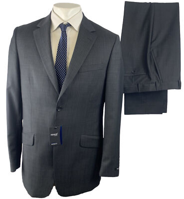 REMUS SUIT 40 LONG GREY Pinstriped Tapered Fit Jacket Trousers 34 W 34 L NEW