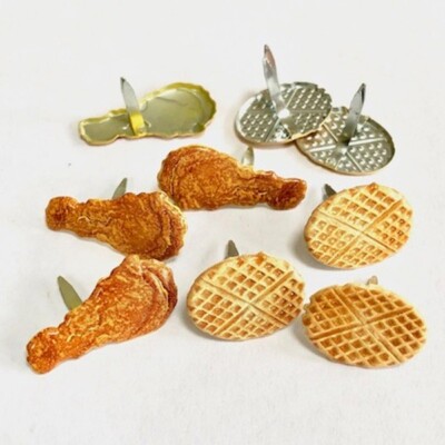 CHICKEN & WAFFLE  SCRAPBOOKING DECORATIVE BRADS EYELET OUTLET 8 PCS