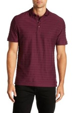 75 NWT Rodd Gunn Hays Basin L Ribbed stripe Wine men's SS Slim cotton polo