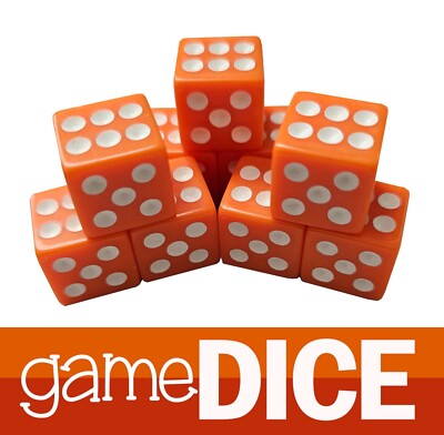 Dice Solid Orange Bunco Party Set of 9 Game Bunko 16mm Square Corners