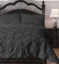 4 Pc Comforter Set Pinch Pleat Down Alternative  Charcoal  King 104 x 92 NEW 