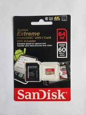 2 SanDisk Extreme microSDXC UHS-I Card with Adapter 64GB 60MB/s- NEW SEALED