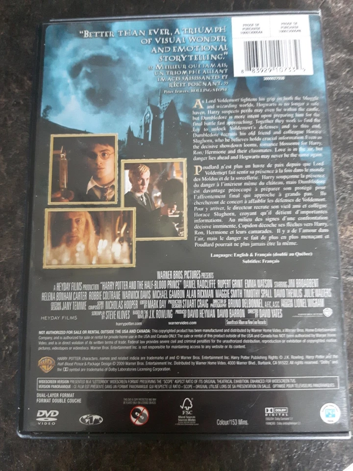 Harry Potter And The Half Blood Prince 2009 DVD Movie Widescreen Good Condition - Image 2 of 2