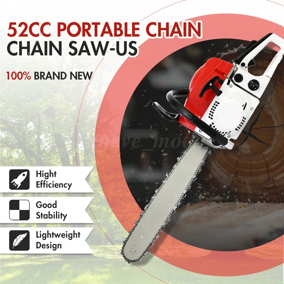 52CC 20" Gasoline Powered Chainsaw Wood Cutting Engine Gas Crankcase Chain Saw - Image 4 of 4