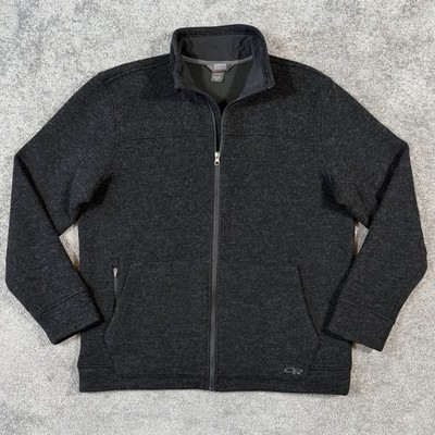 Outdoor Research Flurry Jacket Mens XL Black Wool Blend Fleece Lined Gorpcore