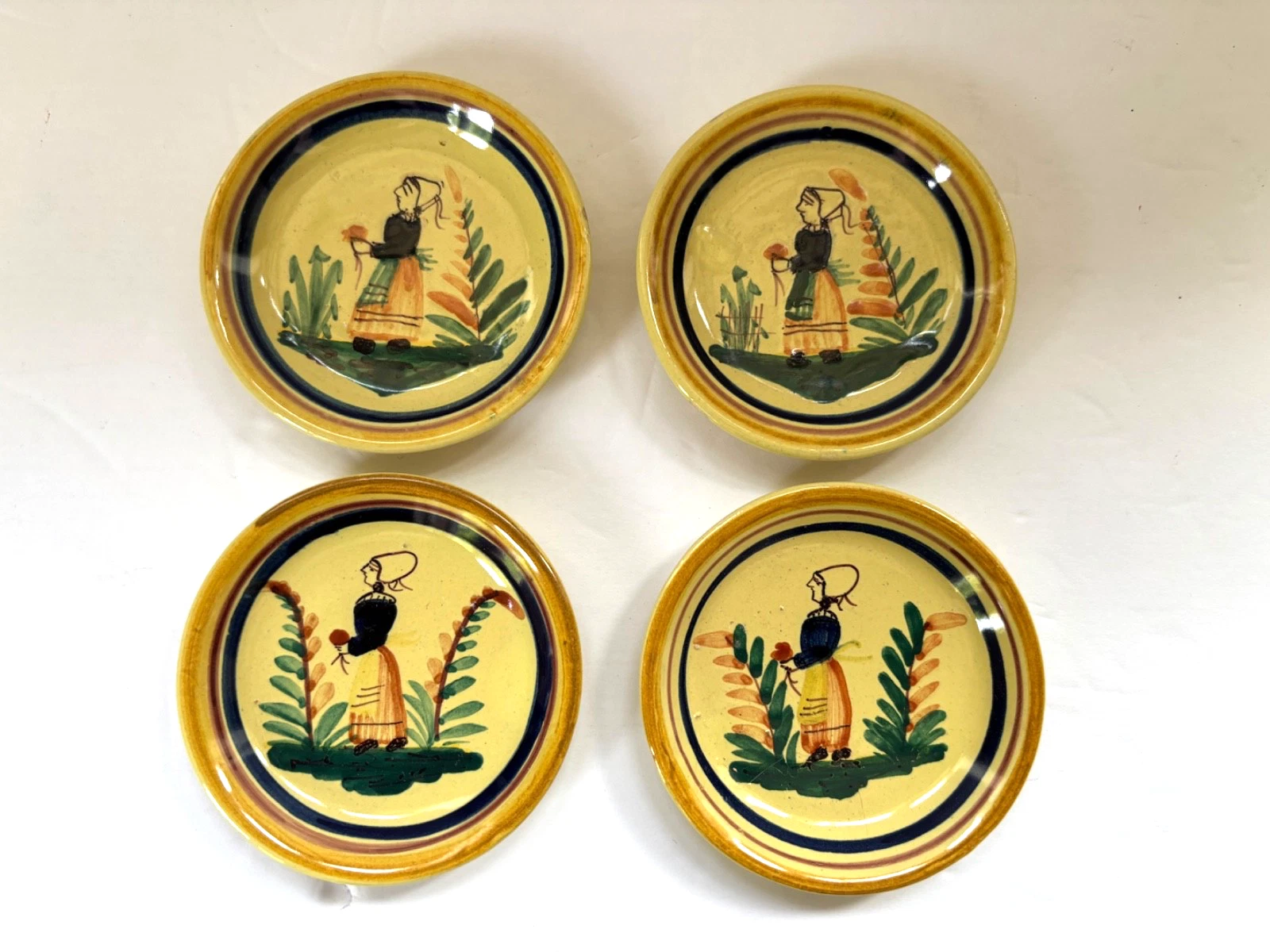 Quimper yellow Butter Pats, Set of four