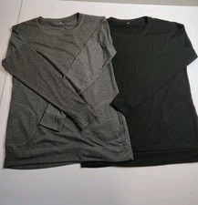 Women's Small Long Sleeve Tops Lot of 2 Gray & Black Side Pockets Soft Stretch