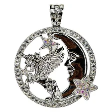 Kirks Folly Moonlight Cloudwalker Foldover Pendant silvertone UNICORN