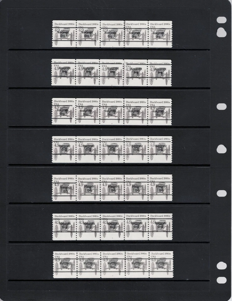 SCOTT#2124a, 4.9c, BUCKBOARD 19 DIFFERENT PLT.#'s & GAP STRIPS. - Image 2 of 4
