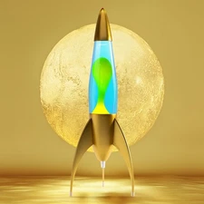 Lava Lamp  Mathmos Telstar Rocket Gold Blue Yellow Lava Home Decoration Retro