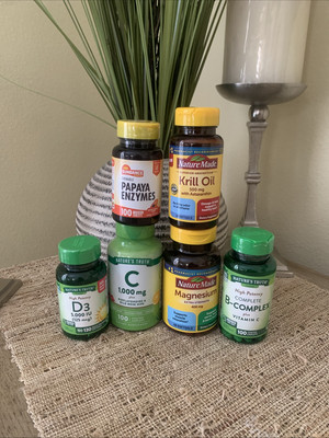 Lot 6 Nature's Truth NatureMade Vit C, Vit D3, B-complex Magnesium Krill Oil