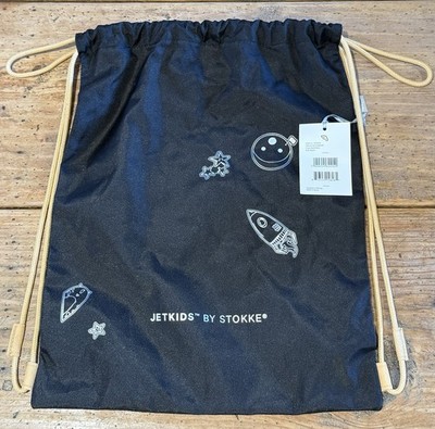JETKIDS by STOKKE Kid s DRAWSTRING Backpack BLACK Waterproof 13.5 x 17  NWT