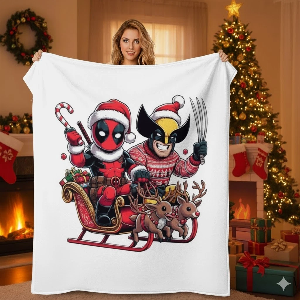 Deadpool and Wolverine Christmas Fleece Blanket