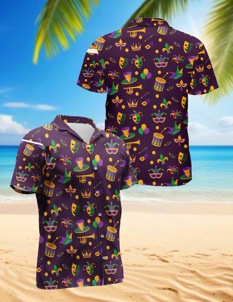 Mardi Gras Party Pattern Hawaii Shirt Mens Womens Aloha