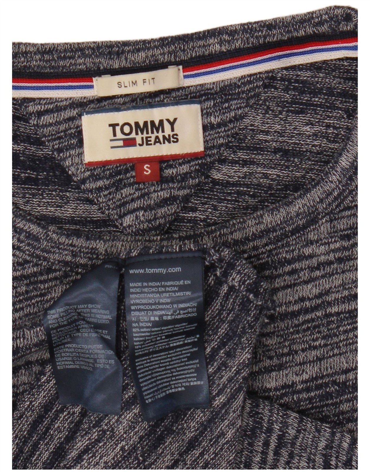 Tommy Hilfiger Mens Crew Neck Jumper Sweater Small Navy Blue Pinstripe CH05 thumbnail 3