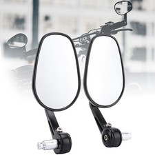 Motorcycle Handlebar End Mirrors Aluminum 360 Degree Rotation Black Pair Set