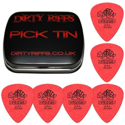 6 x Dunlop Tortex Standard 0,50 mm Gitarren-Plektren/Gitarrenplektren in einer Plektrum-Dose