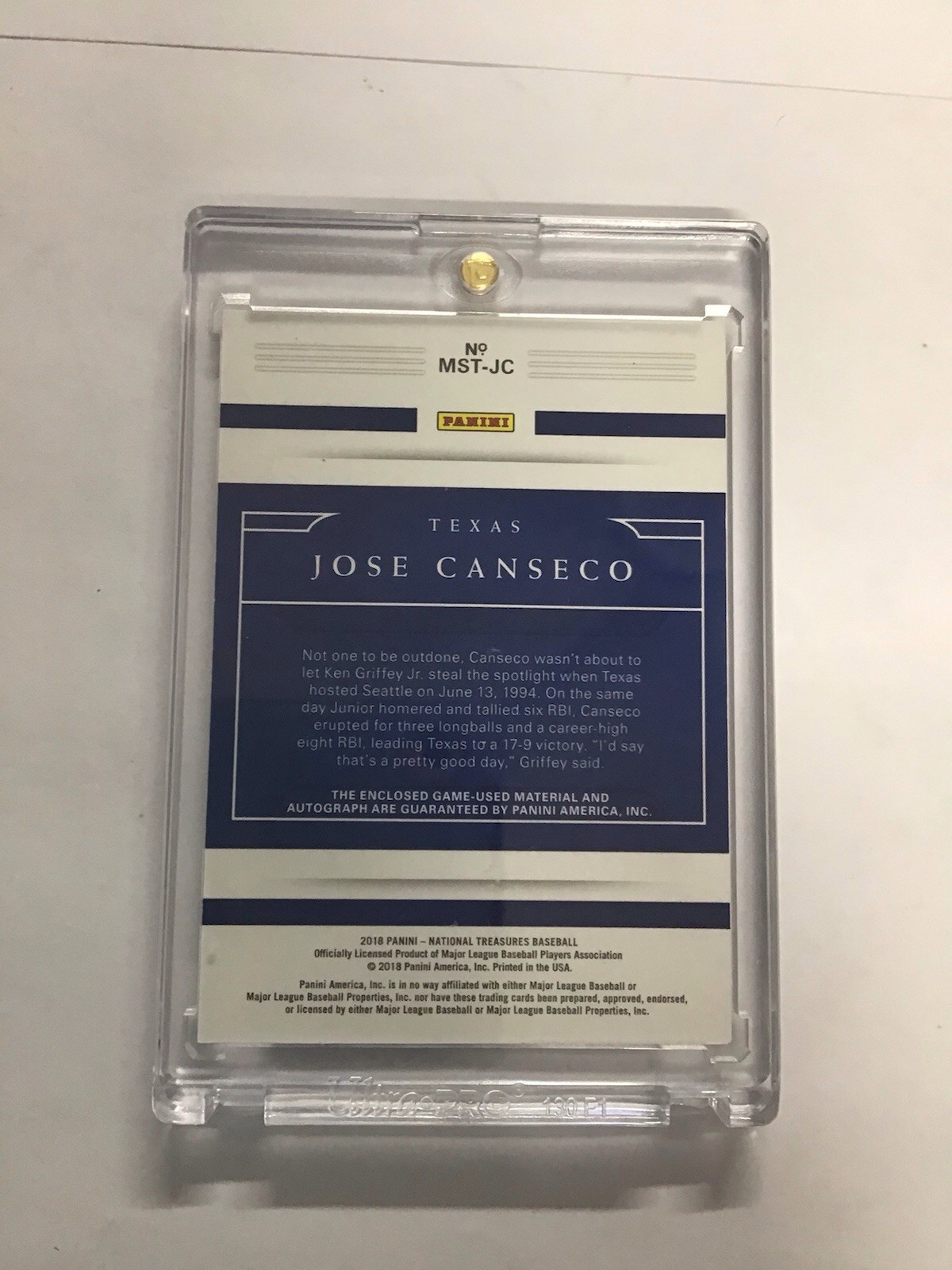 2018 Jose Canseco National Treasures Game Used Patch Auto # 09/10 Rangers RARE view 2