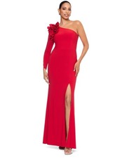 Xscape Women's Single-Sleeve Ruffle-Trim Evening Gown - Red-6