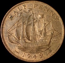 UK Half Penny 1949 George VI Bronze Coin WCA 1342