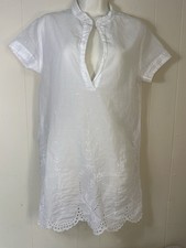 GAP Body sz S white eyelet lace Tunic cotton dress Shift short sleeve cap sun