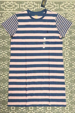 New Polo Ralph Lauren Women's Striped T-Shirt Dress - LARGE - Pink / Blue