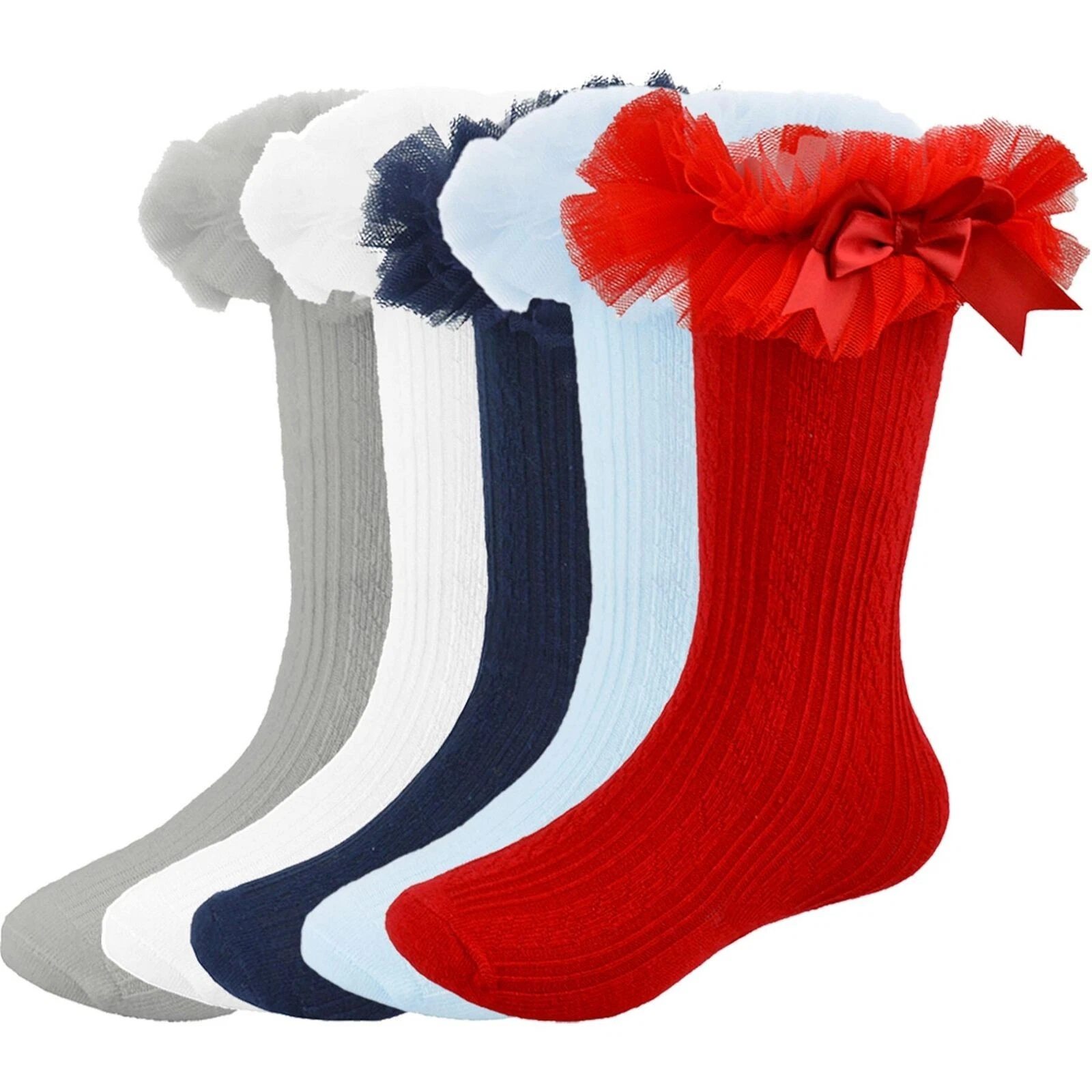Infant Toddler Baby Girls Knee High Tutu Socks with Bow Frilly Cotton socks