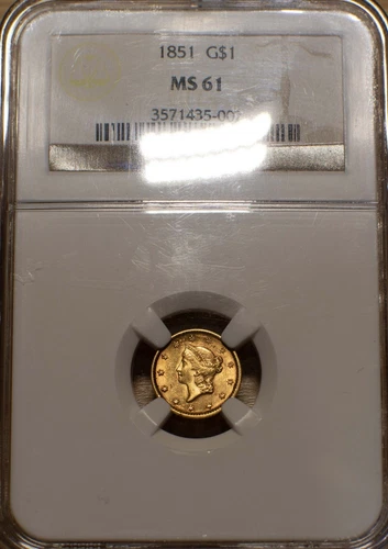 1851 $1 Liberty Head Gold Dollar - NGC MS61 - Pretty Pink Toning on Reverse!