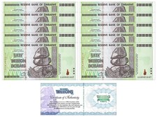 Zimbabwe 50 Trillion Dollars, 2008, P-90, UNC, w/ COA X 10 PCS