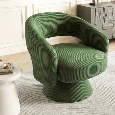 Swivel Barrel Chair, Modern Corduroy Accent Chair with Thick Padding, Green