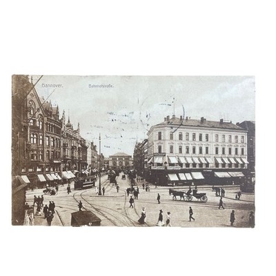 Postkarte AK Hannover Bahnhofstraße Straßenbahn Cafe Schmidt Gelaufen 1912
