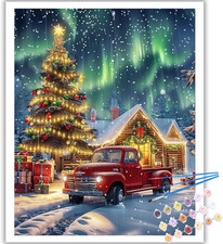 Christmas Paint by Numbers Kit for Adults Beginner-Red Truck Adult Paint by Numb