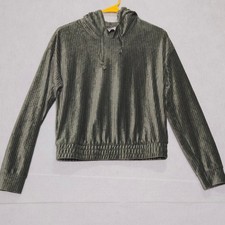 No Boundaries Olive Green Ribbed Velour Hoodie Pullover Sweatshirt Women M 7-9